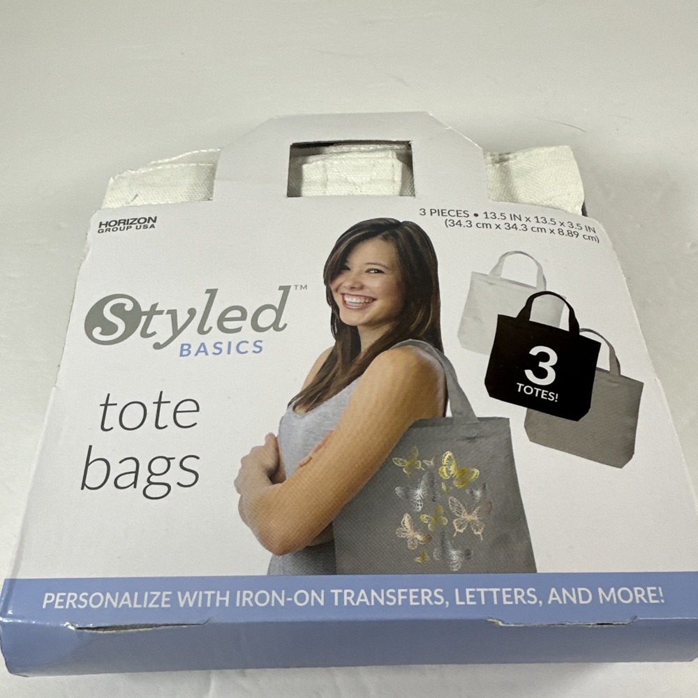 Styled Basics Tote Bags 3 Pack White Gray Black DIY New